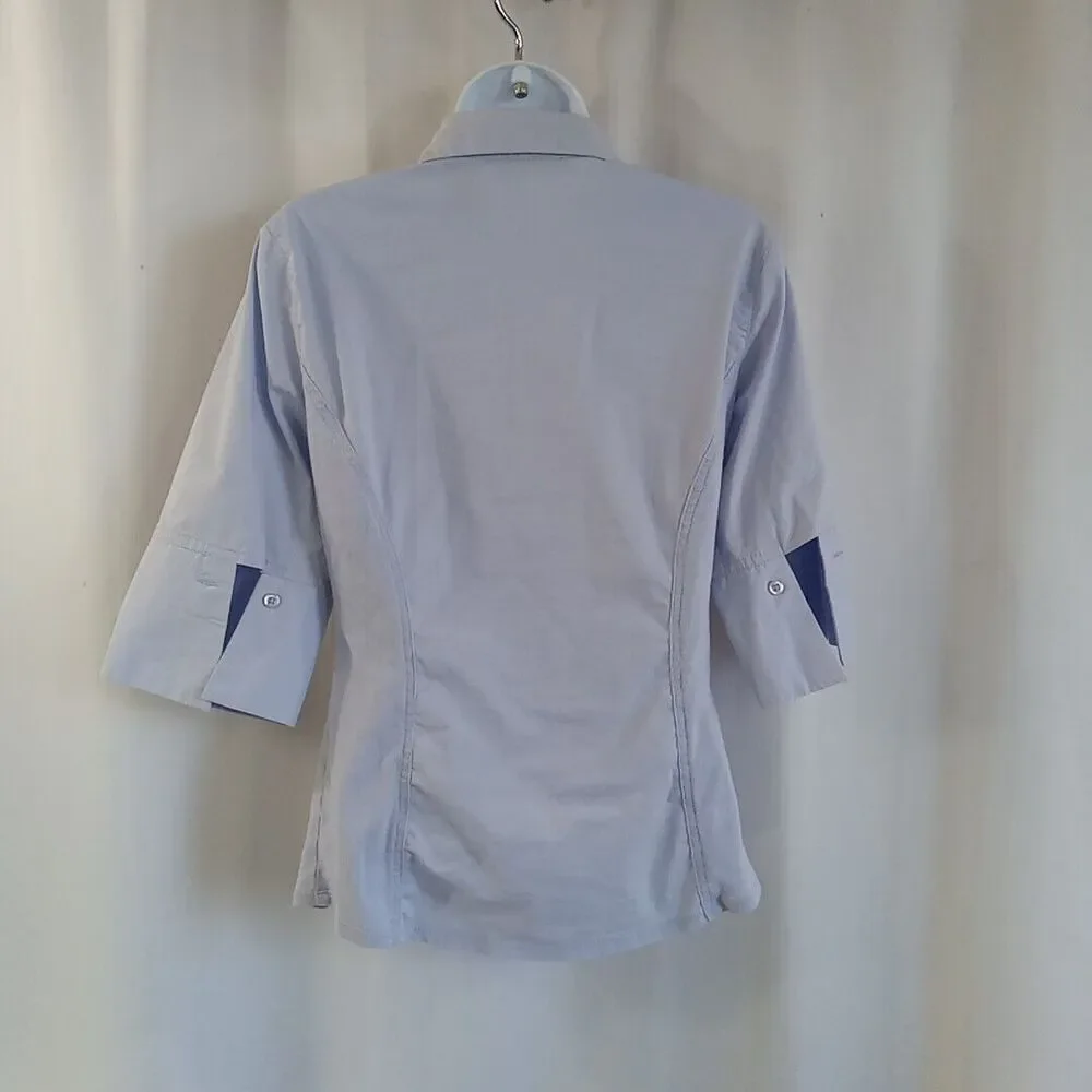 Signature By Larry Levine Shirt Women's Size Small Lt Blue Button Up 1 /2 Sleeve - Picture 3 of 12